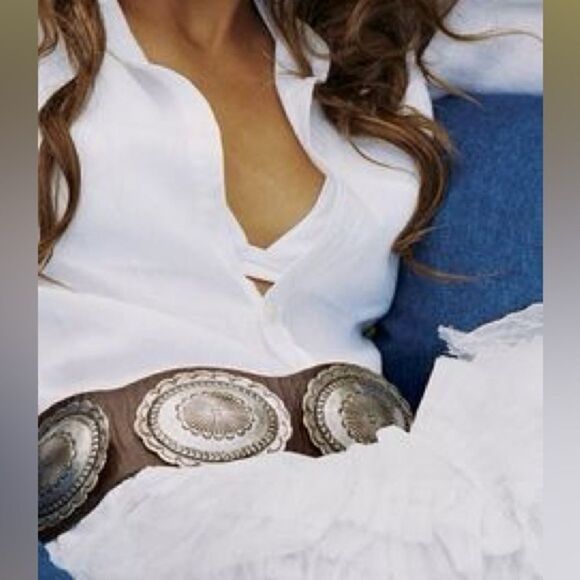 Ralph Lauren * Made in Mexico Wide Brown Leather & Silver Concho Contour Belt - Picture 6 of 16